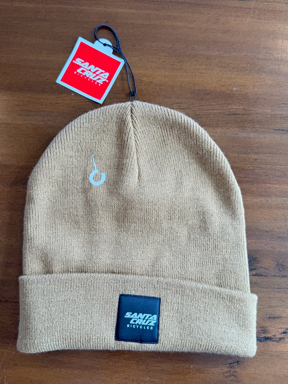 Santacruz tan Knit Cuffed Beanie with Yellow Logo